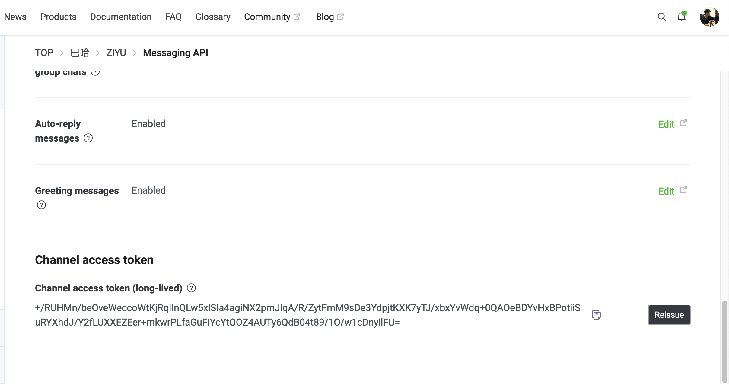 Channel access token